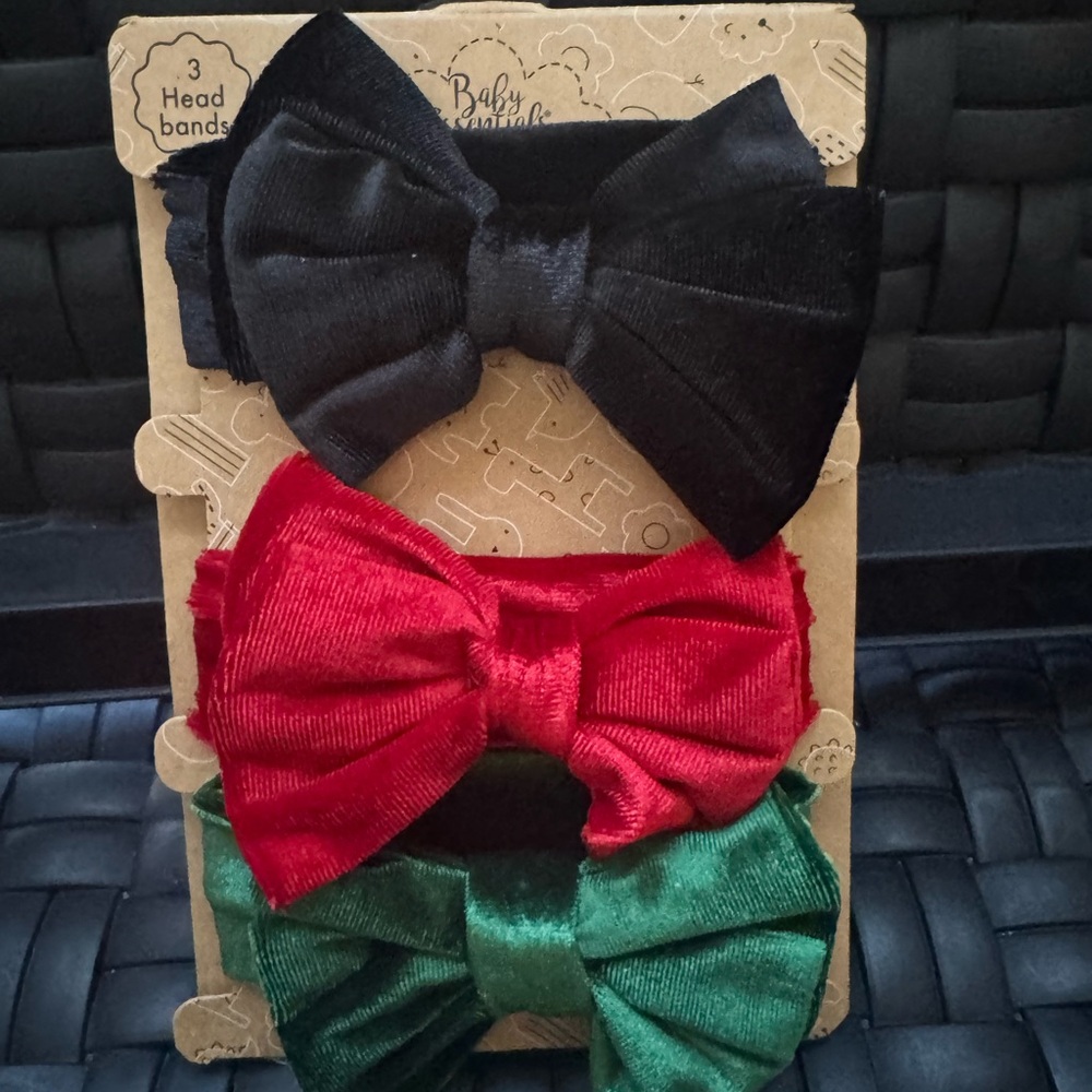 3PCS 2’’ Christmas Headbands Red Hair Bow for Baby Girls Green Velvet Bows Black